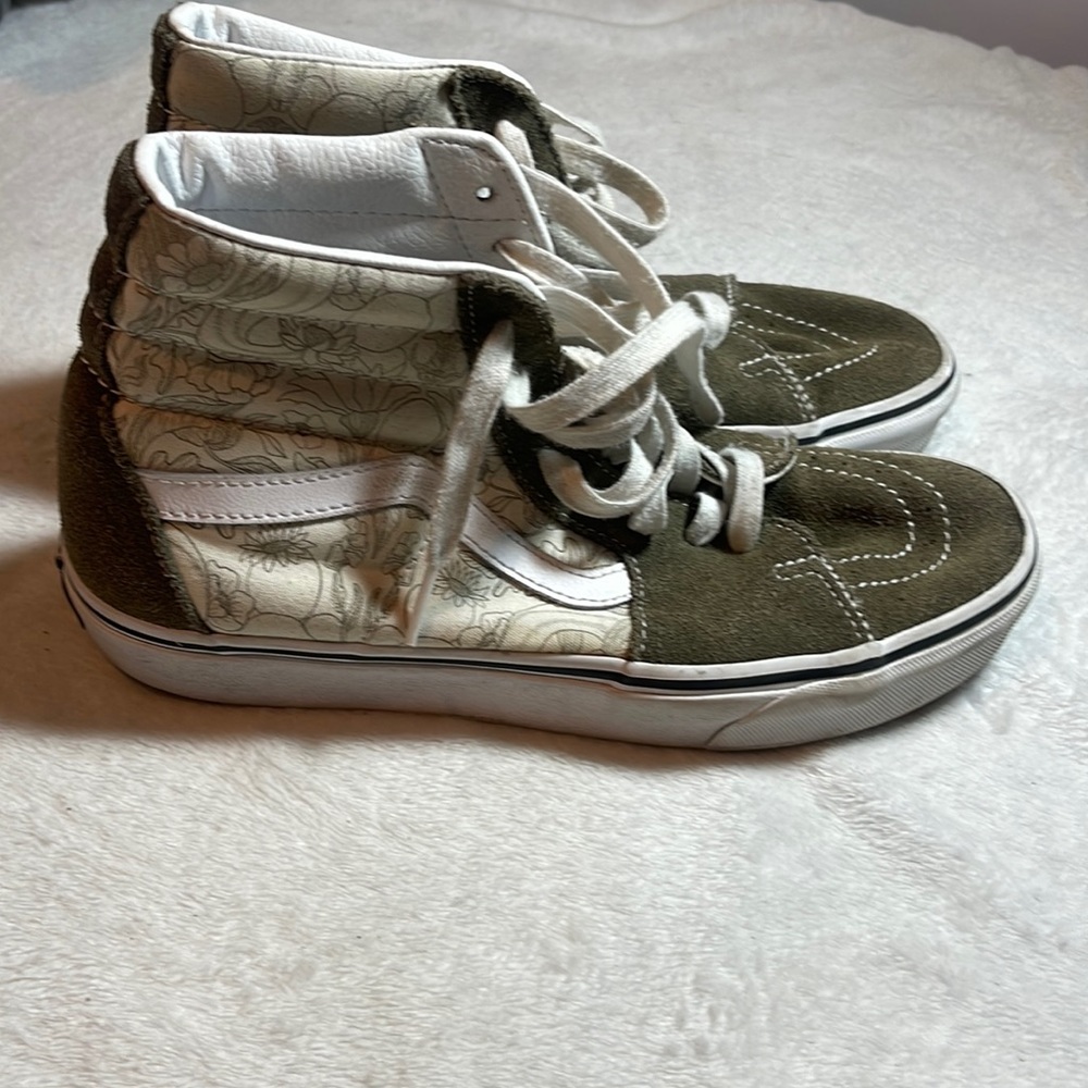 Vans Olive Green and White High Top Sneakers